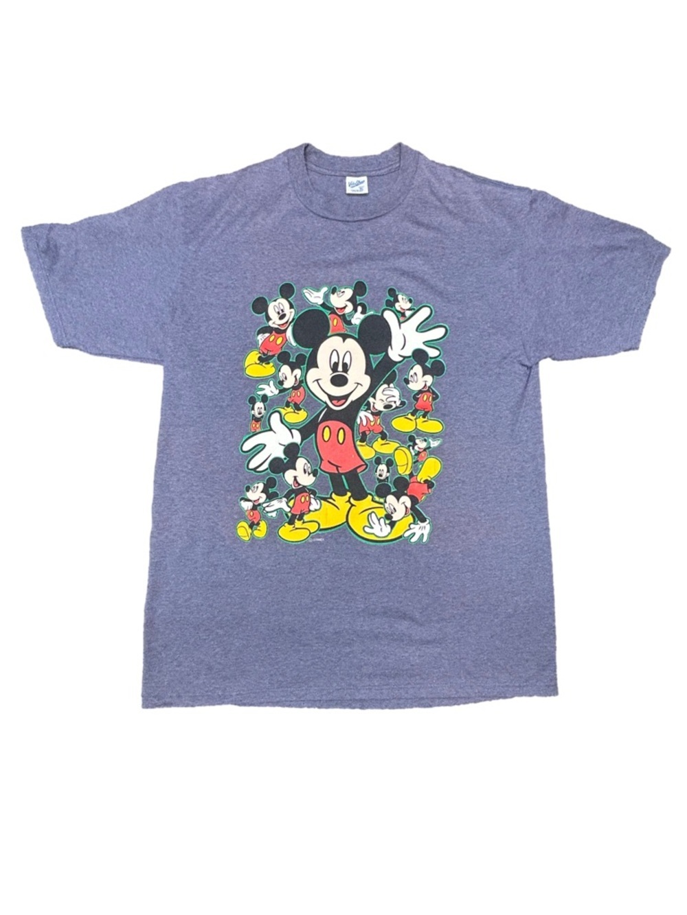 Vtg 90 retro Mickey Mouse Velva Sheen Tee XL USA Single Stitch Mickey Multi Pose
